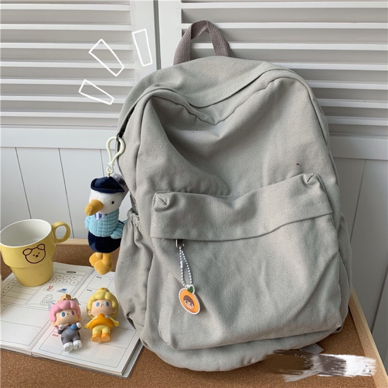 Balo Trơn Basic Nữ Ulzzang Vải Canvas Thô A05