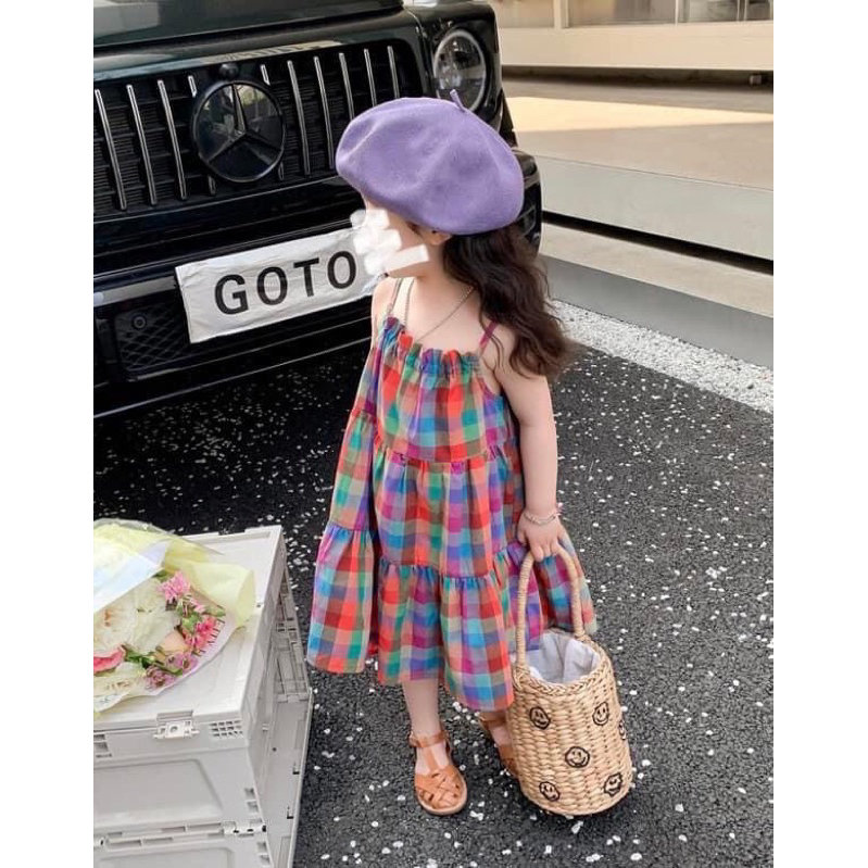 Váy cho bé gái, váy kẻ thô mềm mát cực xinh cho bé yêu C5