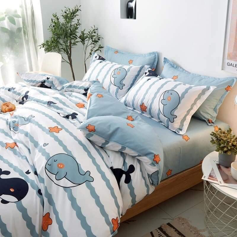 Bộ vỏ chăn ga gối cotton poly Lidaco decor phòng ngủ vintage các mẫu con vật hoạt hình