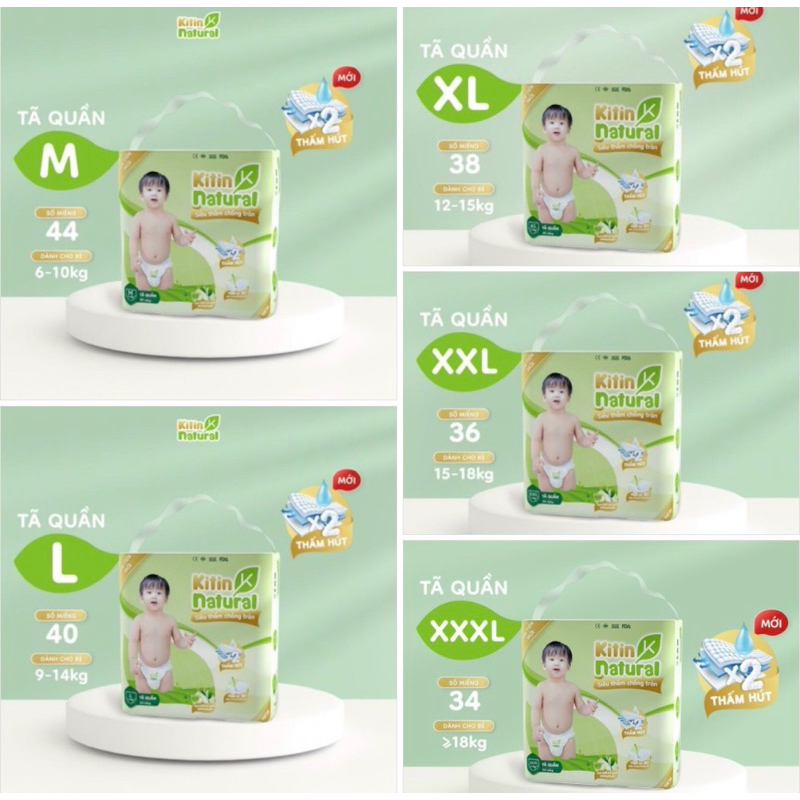 Tã Dán/Quần Kitin Natural M44/L40/XL38/XXL36/XXXL34