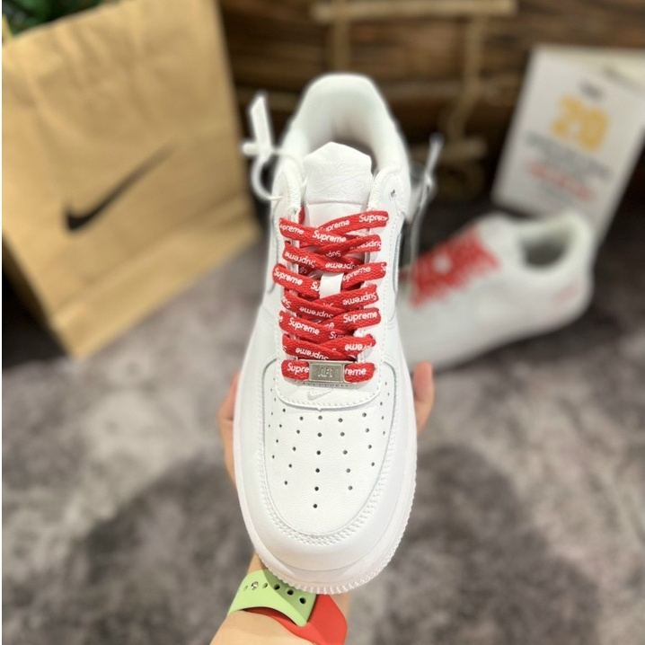 Giày Air_Force 1 Low Trip White Red Supreme/Af1 Full Trắng Dây Đỏ Chuẩn Trung