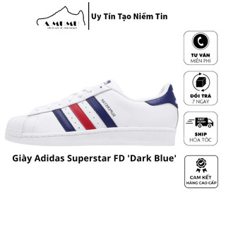 Giày thể thao adidas superstar trắng vạch xanh đỏ 3 màu, adidas super star navy