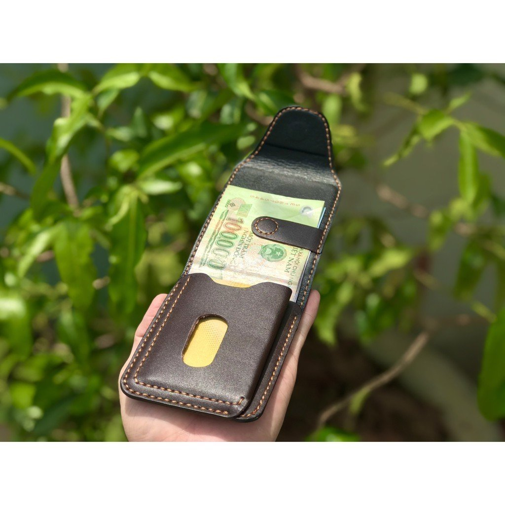 Ví Sen/Ví mini/Bóp Nam da bò thật nguyên tấm khâu tay handmade phiên bản 2023 NP05