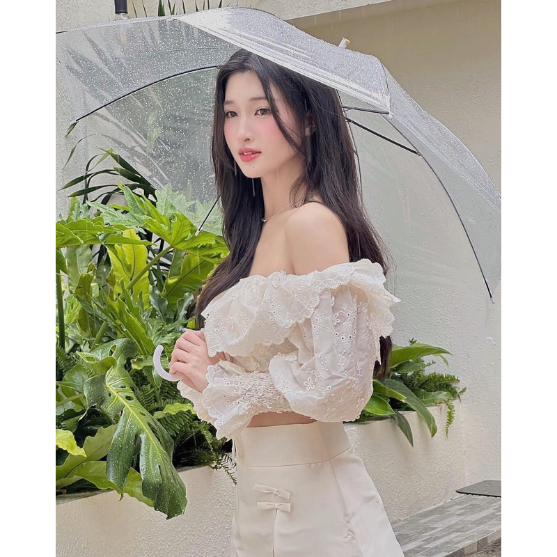 Set Áo Ren Trễ Vai Mix Chân Váy Tacta (hình thật) Set Áo Trễ Vai Ren Chân Váy Tafta Tôn Dáng