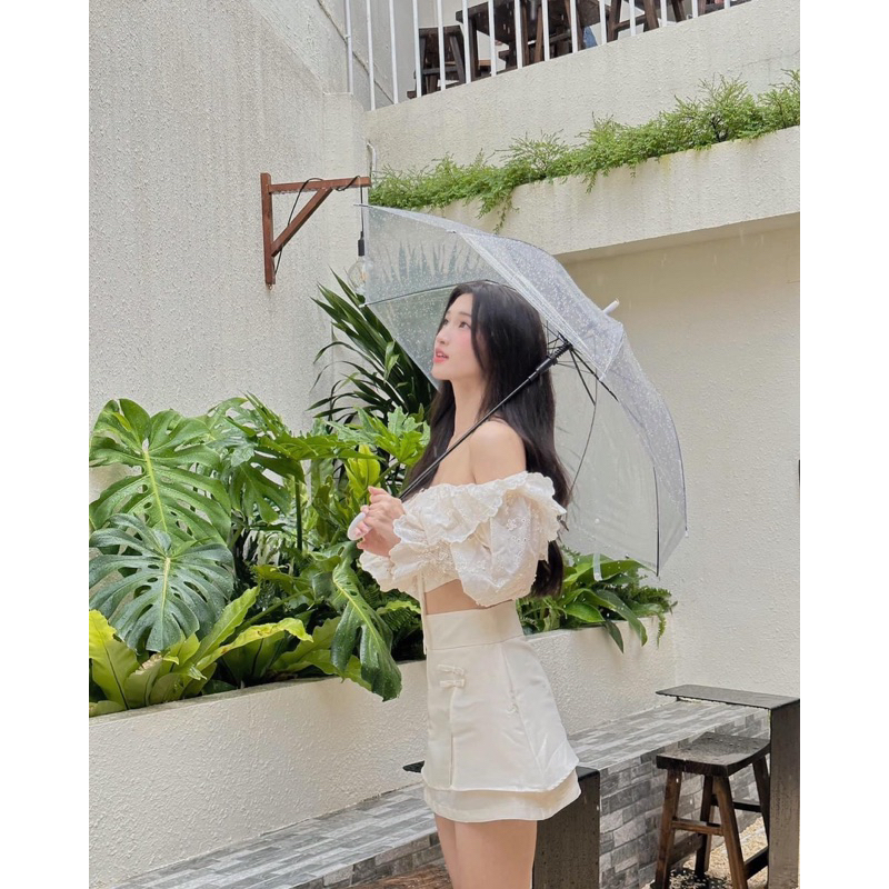 Set Áo Ren Trễ Vai Mix Chân Váy Tacta (hình thật) Set Áo Trễ Vai Ren Chân Váy Tafta Tôn Dáng