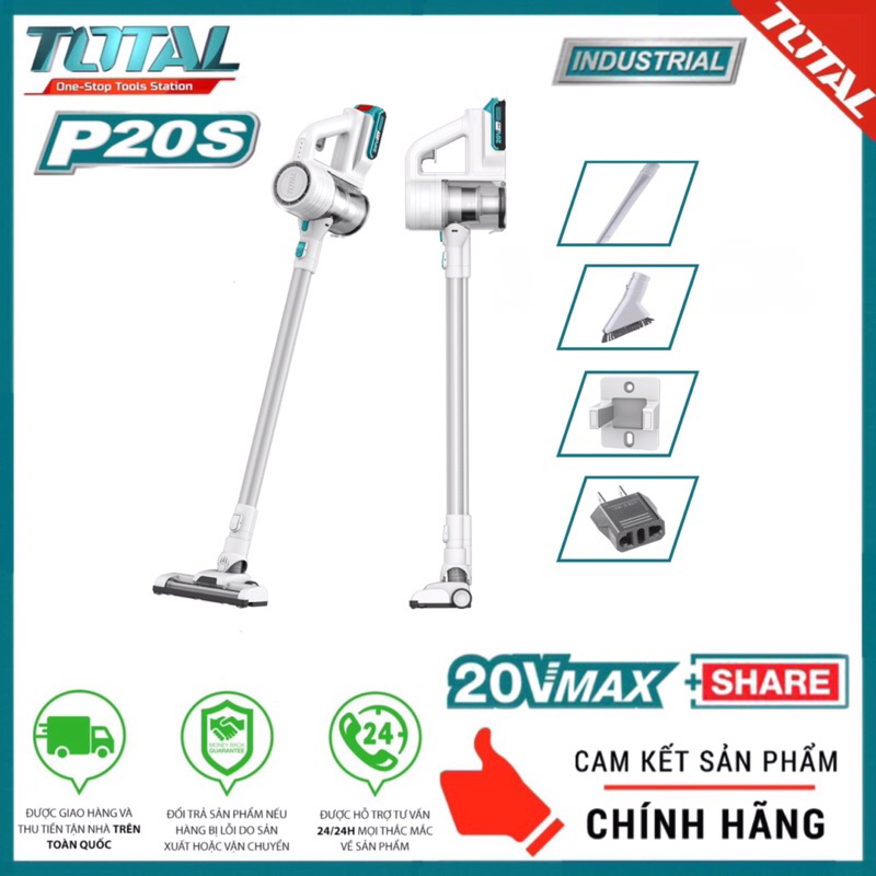 TOTAL Máy hút bụi 0.8L dùng pin 20V có Kèm theo Pin Sạc TVLI2006