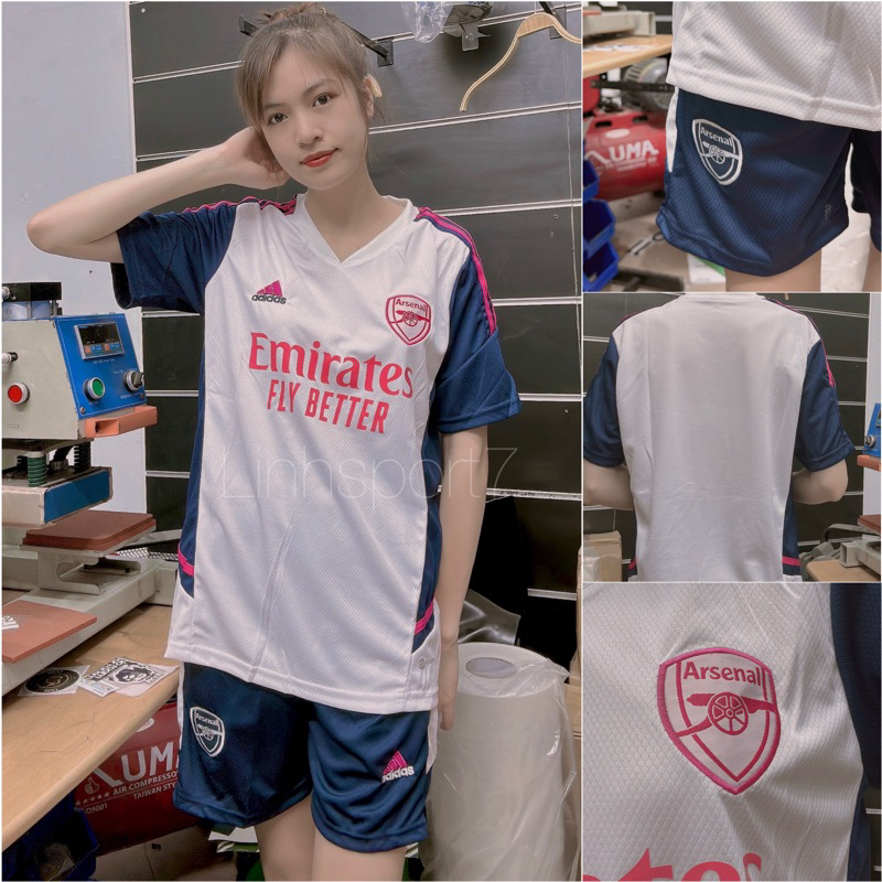 Áo Đá Banh CLB Arsenal - Set Bộ Bóng Đá Thể Thao Nam Nữ Có Túi CLB Arsenal Tập luyện áo trắng quần xanh than 2023