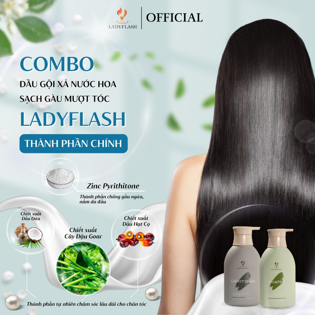 COMBO Dầu Gội, Dầu Xả Nước Hoa Sạch Gàu Mượt Tóc LADYFLASH