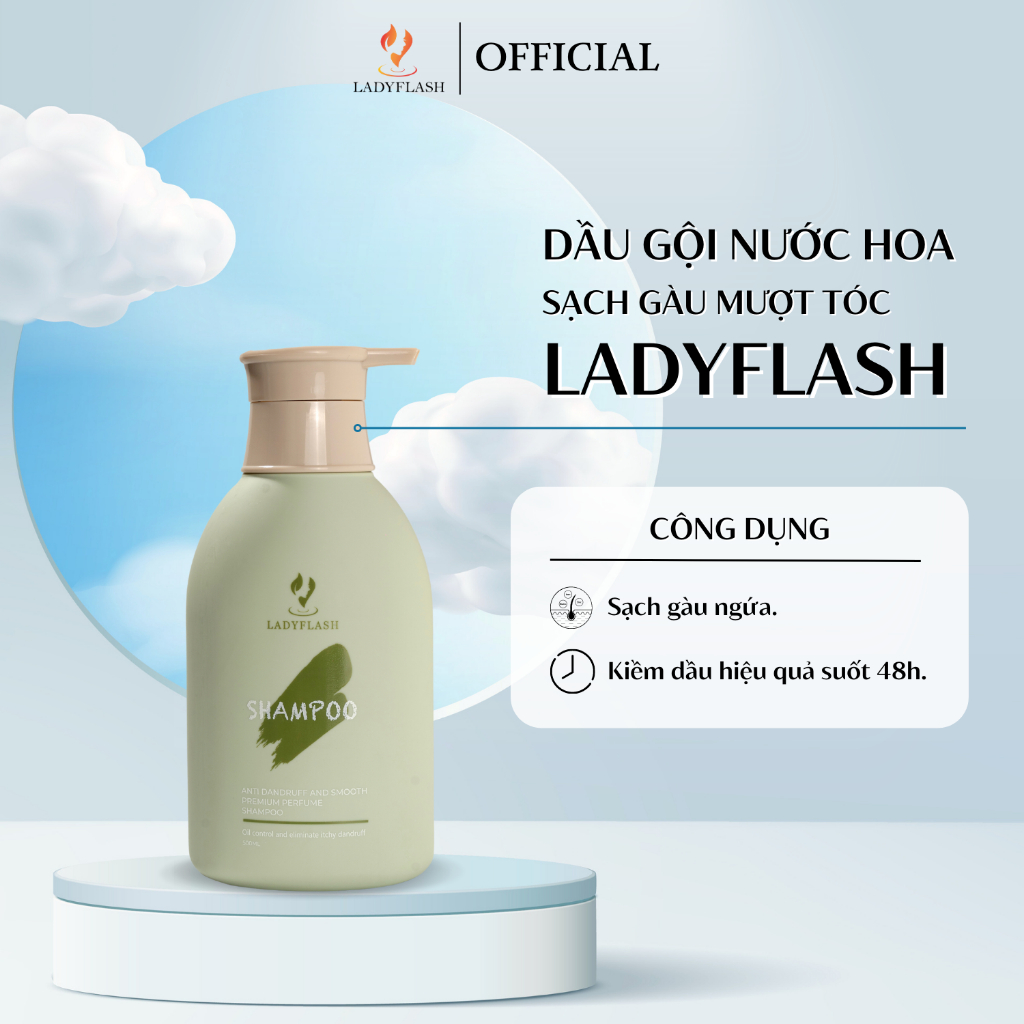 COMBO Dầu Gội, Dầu Xả Nước Hoa Sạch Gàu Mượt Tóc LADYFLASH