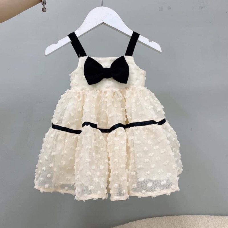 Váy bé gái,váy hoa phối nơ đen cực xinh cho bé yêuC6