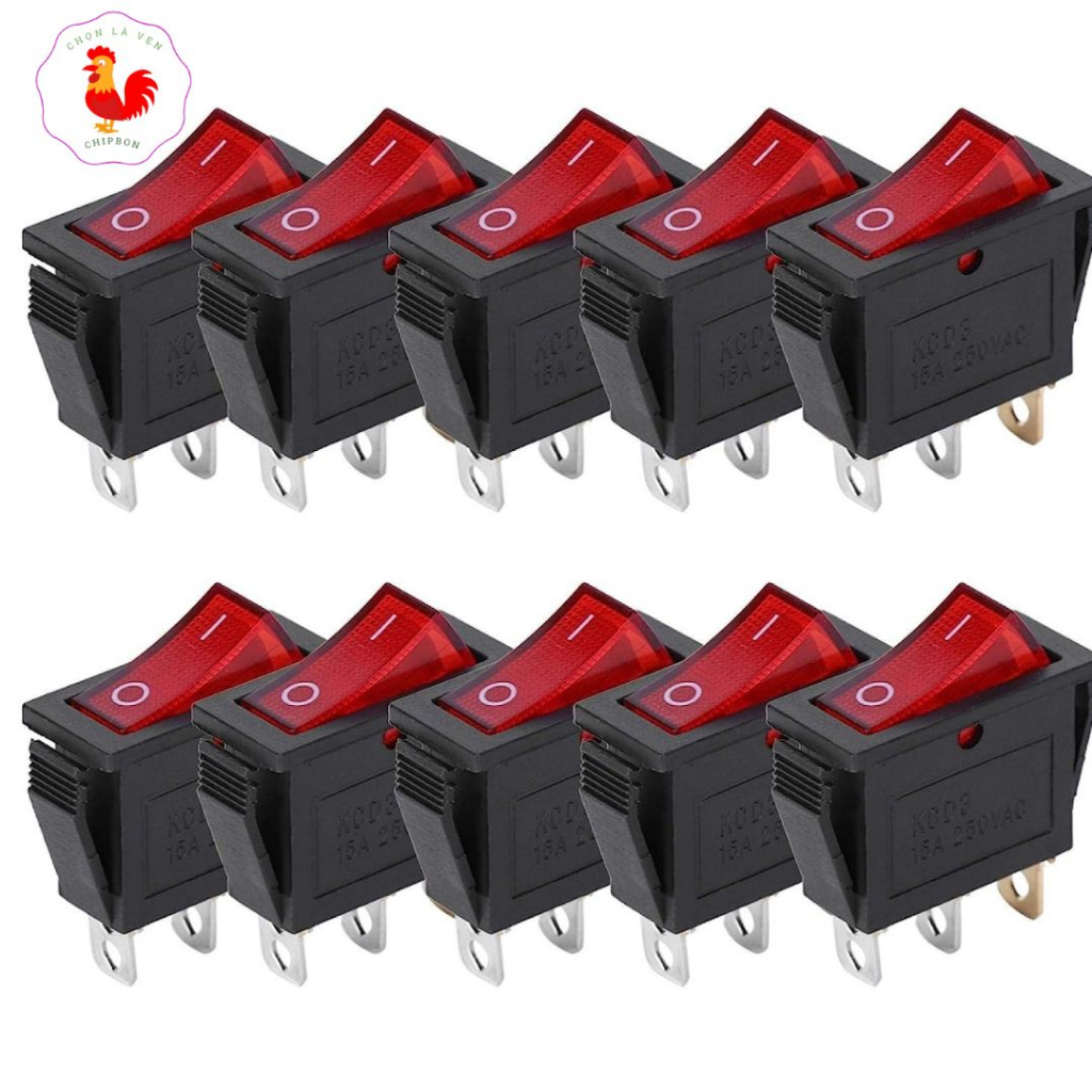 Combo 3 công tắc bập bênh 3 chân 15A 250VAC có led