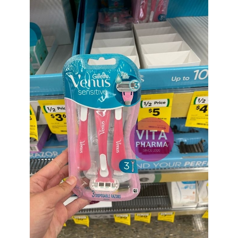 Set dao cạo dành cho da siêu nhạy cảm Gillette Venus Sensitive Disposable Razor 3 cái