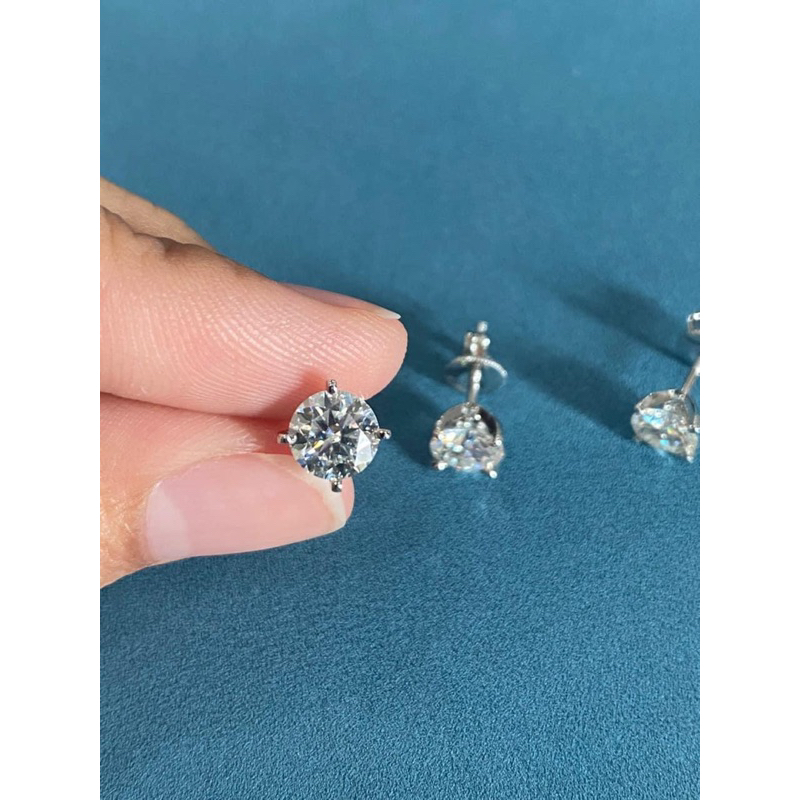 Bông tai kim cương  Moissanite loại 1  kèm kiểm định GRA bạc ý xi bạch kim
