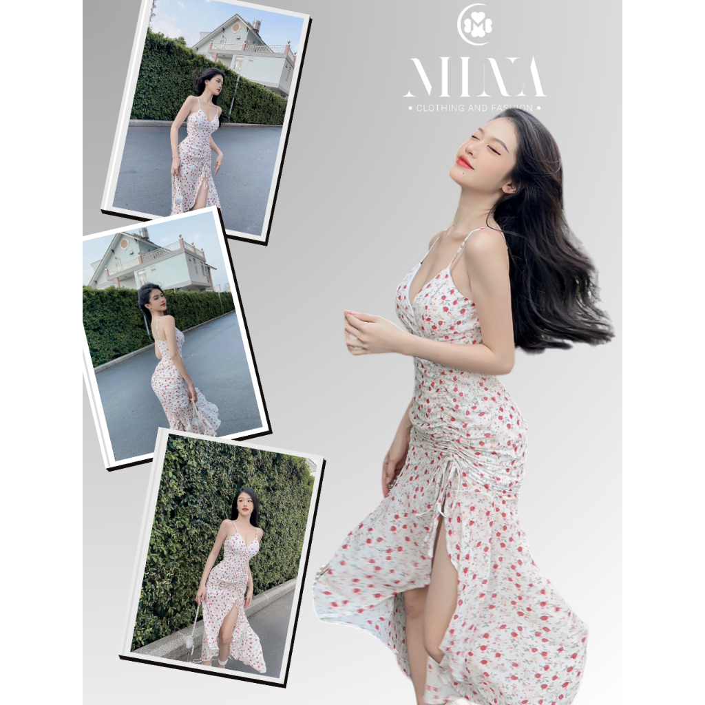 Đầm 2 Dây Maxi Rút 1 Bên Xẻ Đùi Đuôi Cá Có mút Ngực 3334