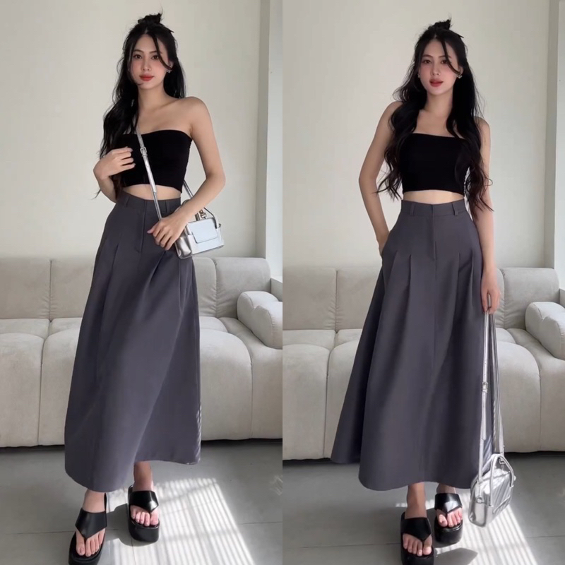 Chân Váy Dài Hạ Ly Eo , Chân Váy Xếp Ly Dáng Dài Ulzzang Mã D06 SNUPI