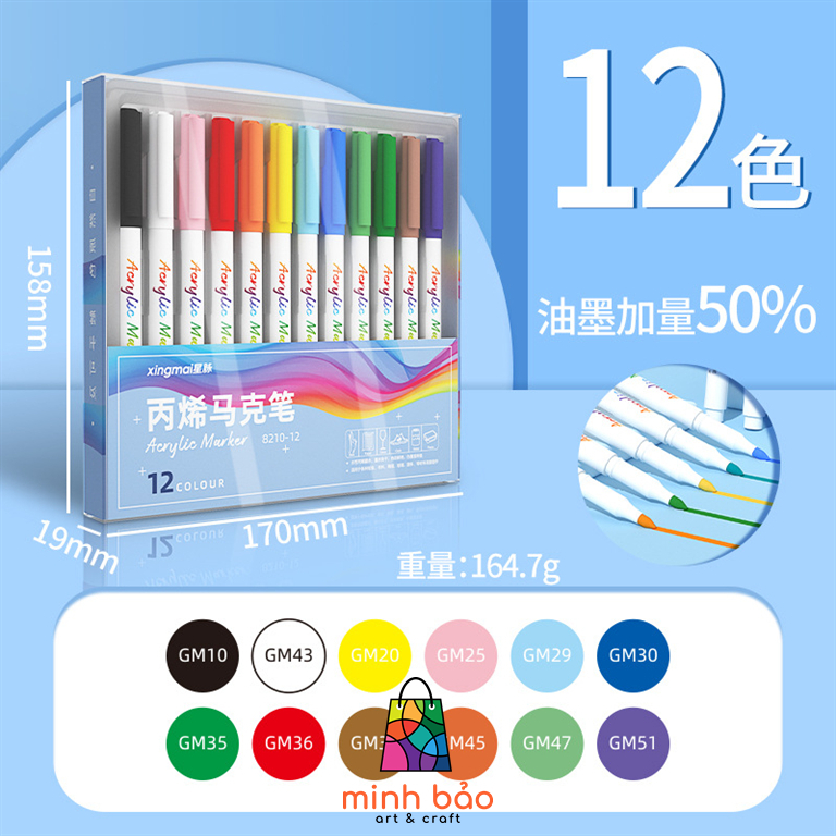 BỘ BÚT MARKER ACRYLIC RESUN, VẼ TRÊN MỌI CHẤT LIỆU, MỰC KHÔNG PHAI (VẼ VẢI, GIÀY DÉP, LY SỨ, THỦY TINH, KÍNH...)