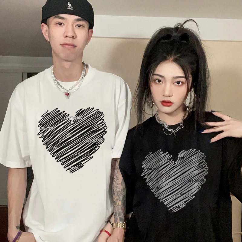 Áo Thun Cặp đôi nam nữ trái tim ulzzang hàn quốc dáng rộng unisex, áo đôi style trẻ trung năng động