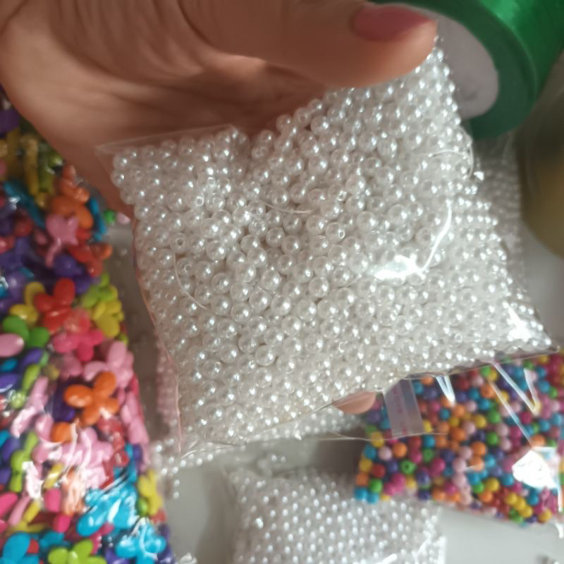 100gr hạt nhựa tròn ngọc trai 6mm,phụ liệu handmade,dyi