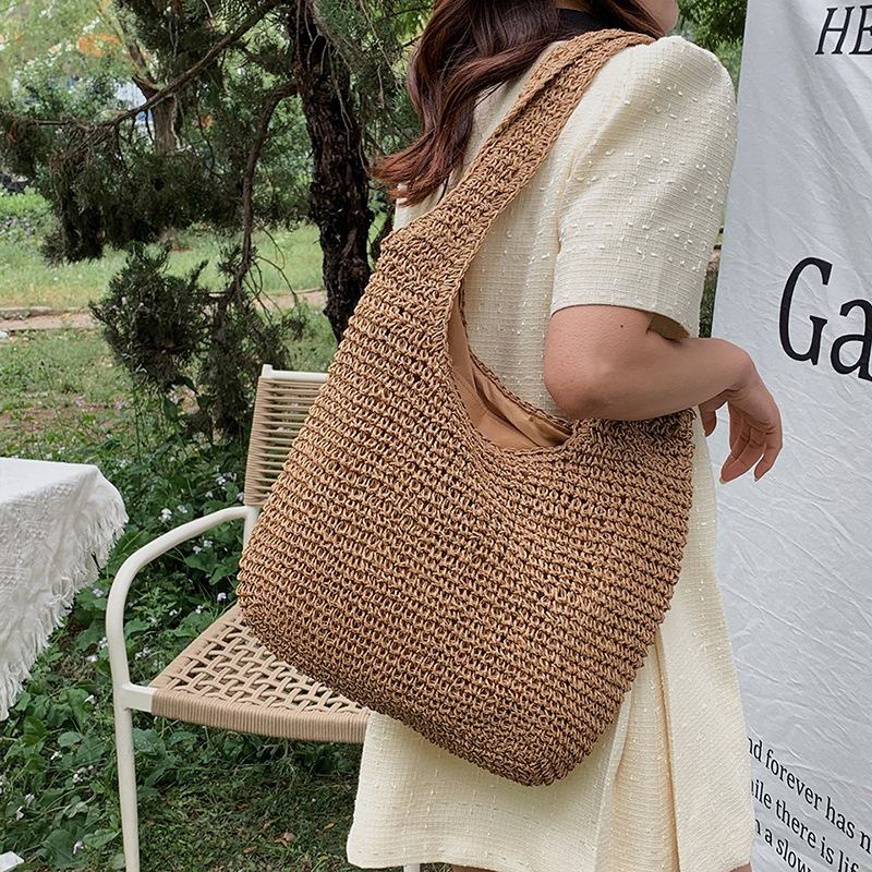 Túi cói Hobo  đeo vai cỡ lớn -2 dây đeo - phong cách Bohemian