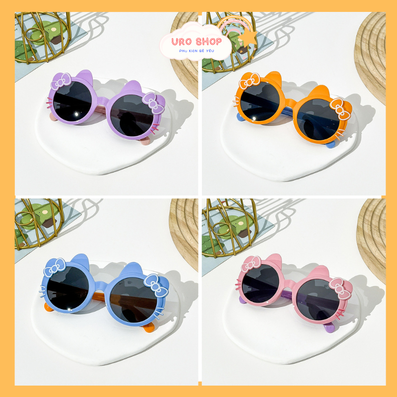 Kính cho bé gái mắt kính râm trẻ em hình mèo hello kitty dễ thương cho bé từ 3 tuổi đến 13 tuổi chống tia uv đi biển K09