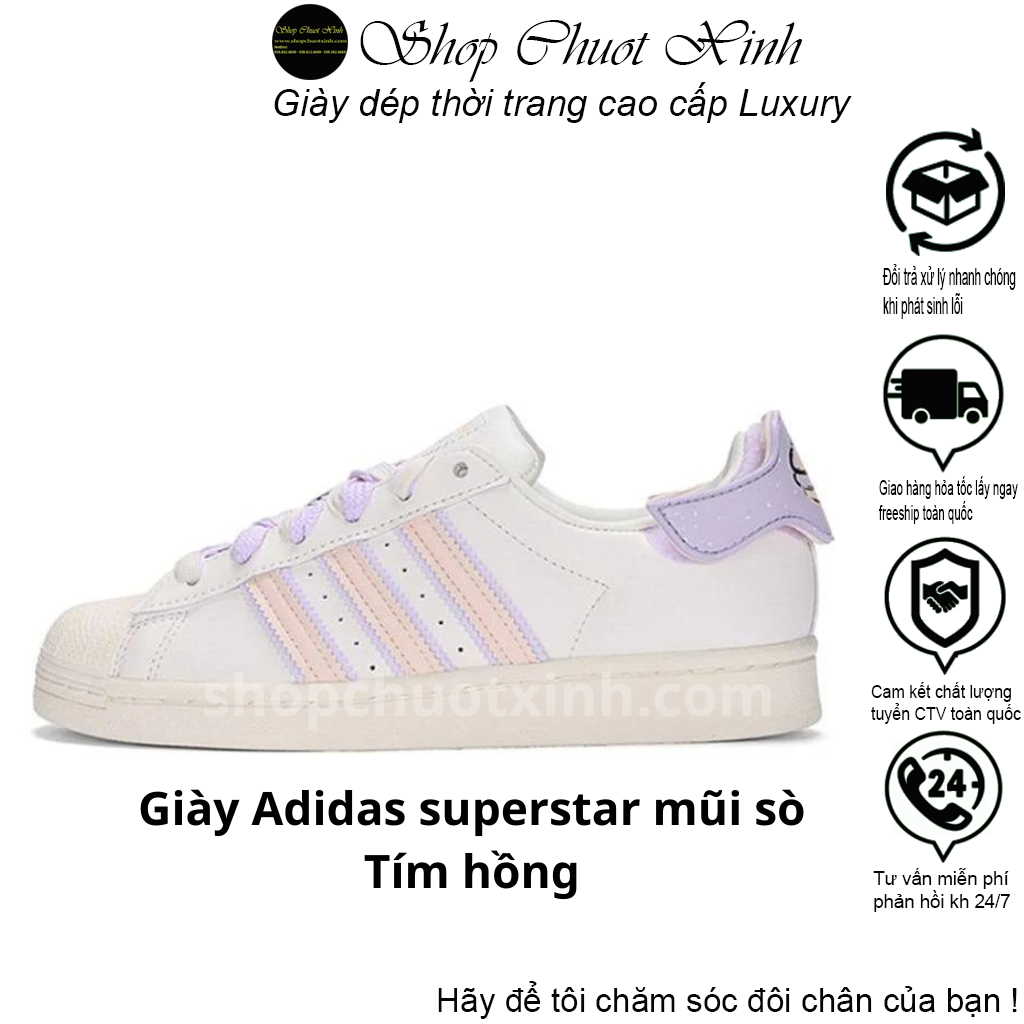 Giày Thể Thao Nữ Superstar Stick Hồng Tím size 36-39