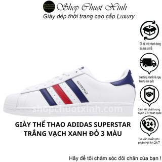 Giày thể thao adidas superstar trắng vạch xanh đỏ 3 màu, giày adidas super star navy 2023