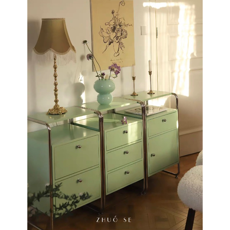 Combined Side Cabinet | Tủ table xanh Pastel sang chảnh phong cách minimalism.