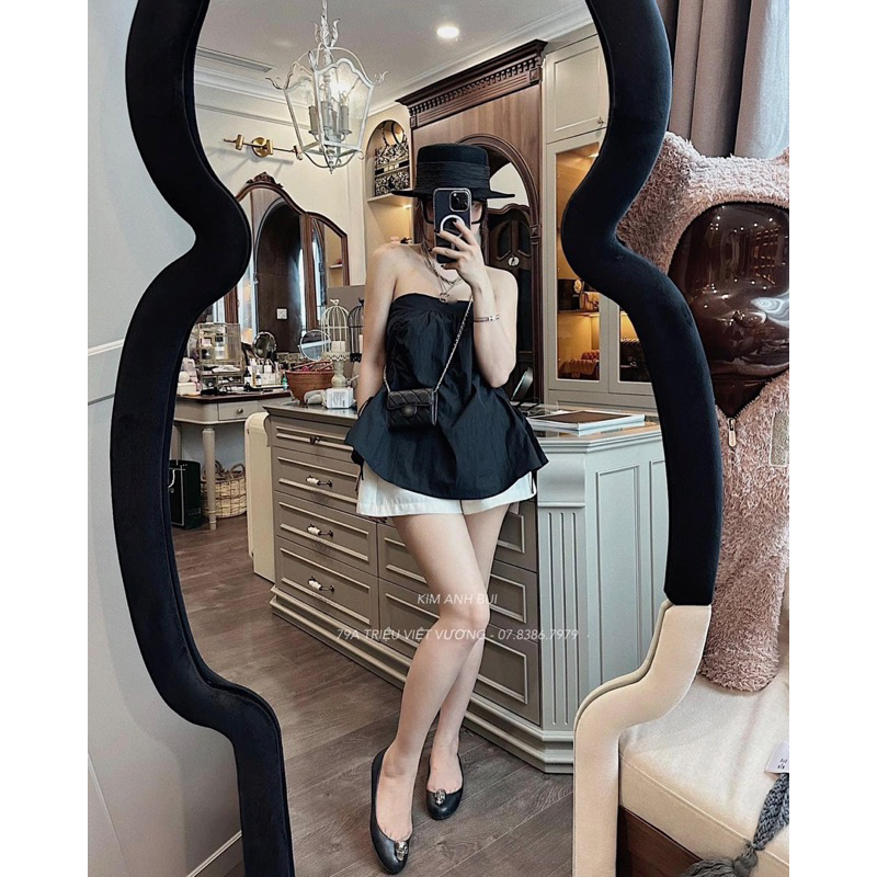 Set thô korea 2 dây đen mix quần be Kim Anh Bùi