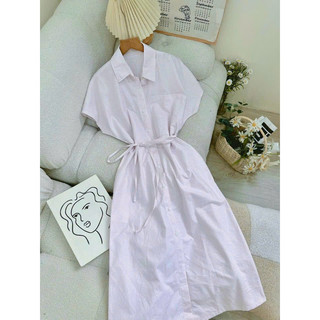 Florence - Đầm sơ mi oversize sọc kèm dây eo