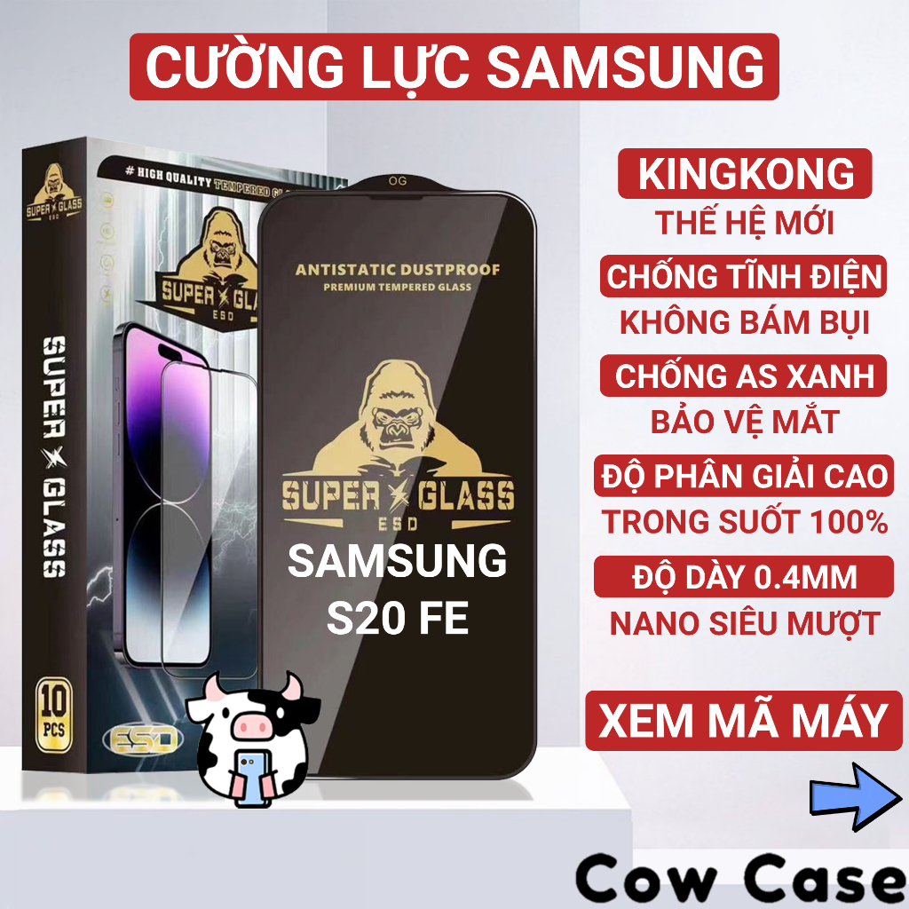 Kính cường lực Samsung S20 Fe/Ultra/Plus Kingkong full màn | Miếng dán bảo vệ màn hình cho ss galaxy Cowcase