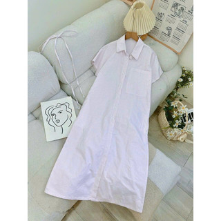 Florence - Đầm sơ mi oversize sọc kèm dây eo