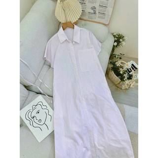 Florence - Đầm sơ mi oversize sọc kèm dây eo
