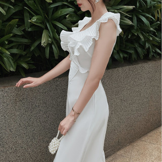 Đầm maxi bèo dập ly, cổ V đi biển