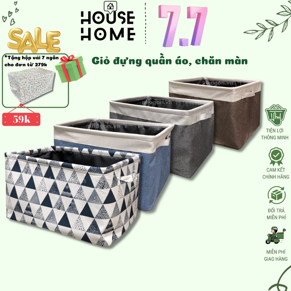 Giỏ đựng chăn màn bằng vải, Giỏ đựng đồ đa năng gấp gọn, tiện ích 2 lớp chống ẩm, bám bụi - HousetoHome