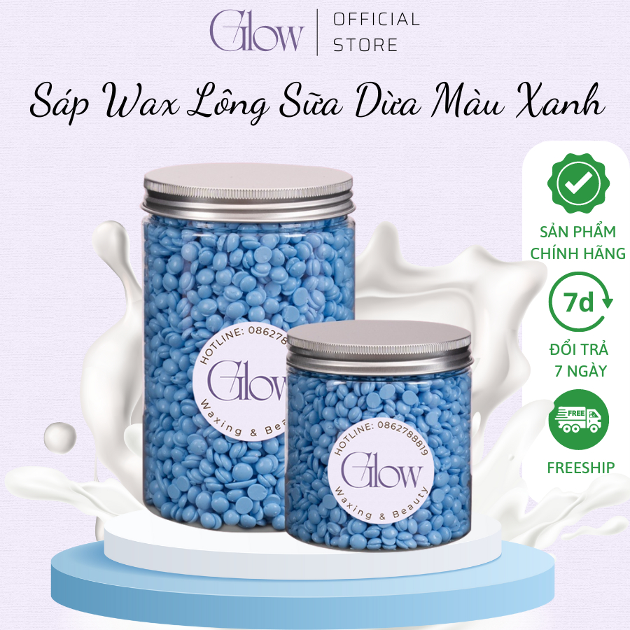 Sáp Wax Lông Sữa Dừa Màu Xanh GLOW WAXING Cao Cấp Bám Lông Tốt Chuyên Dùng Wax Nách, Bikini Tặng Que Phết Sáp