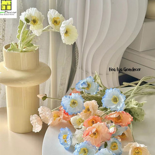 Hoa anh túc giả hoa poppy lụa đẹp cao cấp loại 1 thân bạc lá bạc