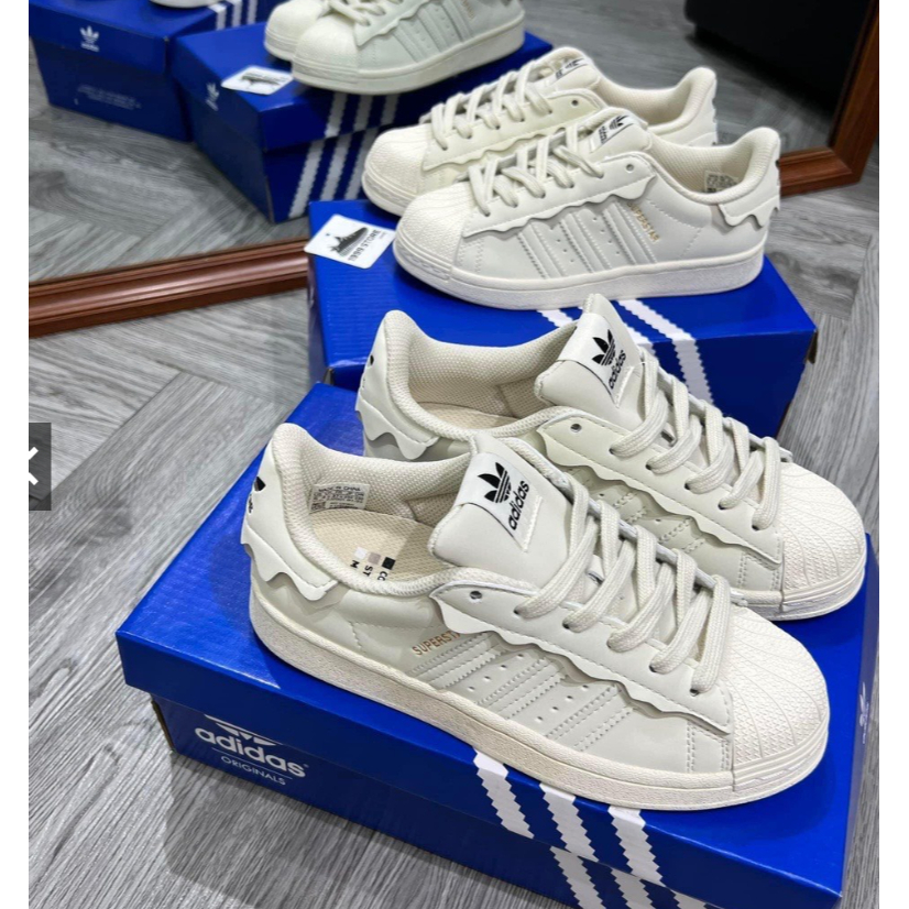 Giày Adidas Superstar bản mới nhất 2022 màu trắng kem, giày Superstar nam nữ full box