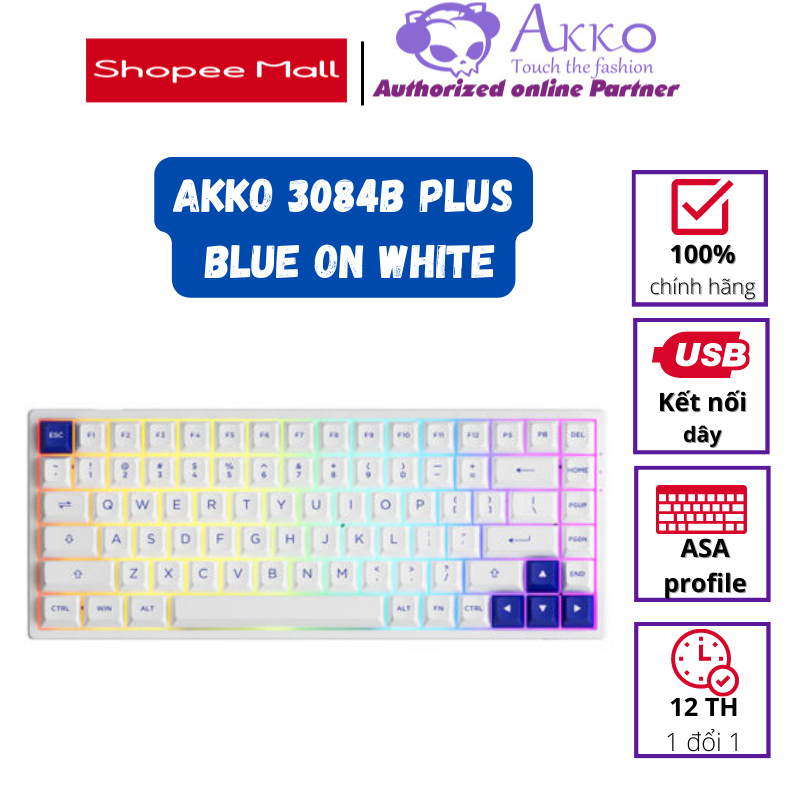 Bàn phím cơ AKKO 3084B Plus Blue on White (Multi-modes / RGB/ Hotswap / Jelly Pink)