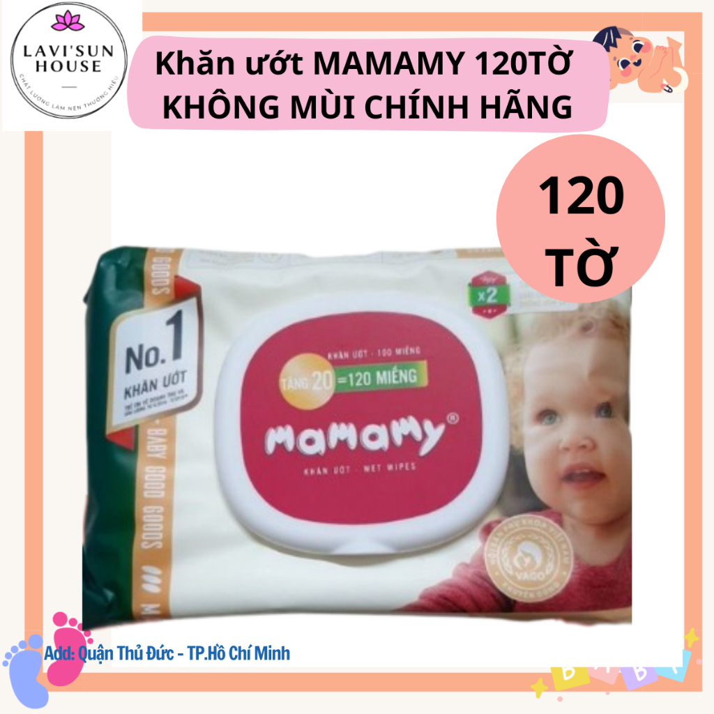 [120 TỜ]Combo 10 gói khăn giấy ướt MAMAMY Không Mùi 120 tờ ngừa hăm và rôm sảy cho bé chính hãng