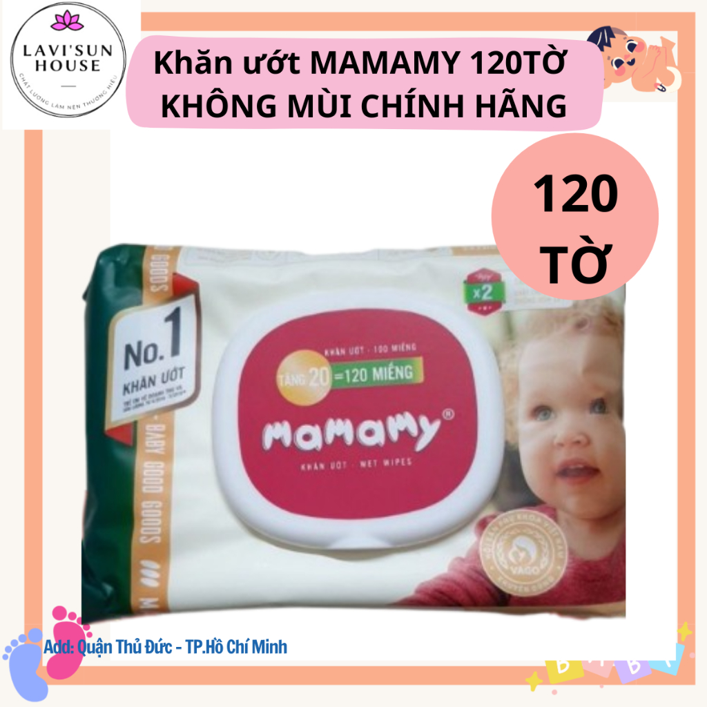 120 TỜCombo 10 gói khăn giấy ướt MAMAMY Không Mùi 120 tờ ngừa hăm và rôm