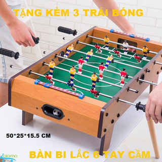 Tặng 2 bóng - Bàn bi lắc bóng đá 6 tay bằng gỗ, bàn chơi đá bóng, bàn bi lắc mini