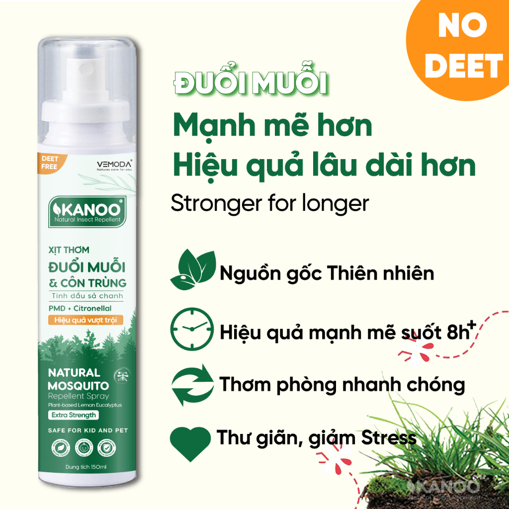 Xịt thơm phòng đuổi muỗi tinh dầu sả chanh KANOO thiên nhiên cao cấp xua đuổi côn trùng hiệu quả