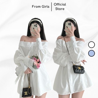 Áo sơ mi trễ vai tay bồng, áo babydoll trễ vai dài tay dáng rộng vải thô mát from_girls - SM230