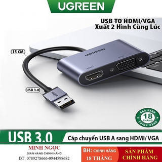 Cáp chuyển đổi usb 3.0 sang hdmi + vga 1080p/60hz ugreen 20518 cao cấp