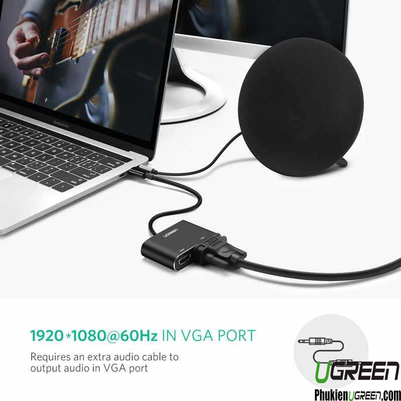 Cáp chuyển đổi USB 3.0 sang HDMI + VGA 1080P/60Hz Ugreen 20518 cao cấp