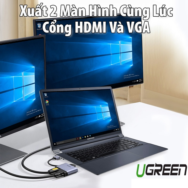 Cáp chuyển đổi USB 3.0 sang HDMI + VGA 1080P/60Hz Ugreen 20518 cao cấp