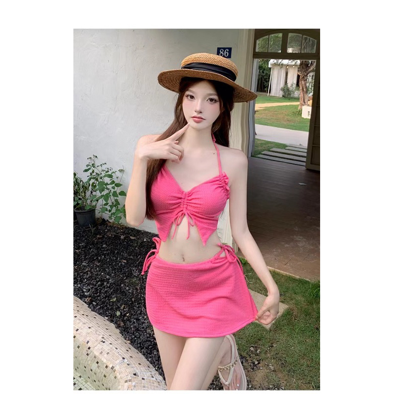 SET BIKINI BA MẢNH HỒNG DỄ THƯƠNG KÈM MÚT