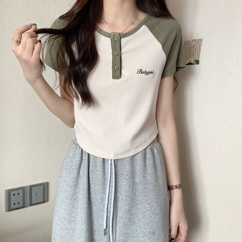 Áo thun Croptop ngắn tay cổ tròn BABYGID Nhiều Cúc Hot Trend, Áo phông cộc tay màu sắc tương phản thời trang mùa hè AP07 | BigBuy360 - bigbuy360.vn