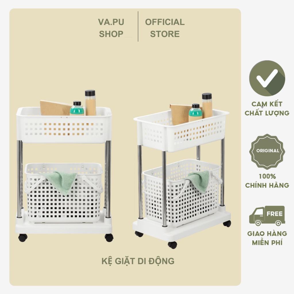 Kệ giặt di động inochi, kèm giỏ xách đựng đồ thông minh, cao cấp, kháng khuẩn Nachi Nhật Bản, cho nhà tắm Vapu HCM