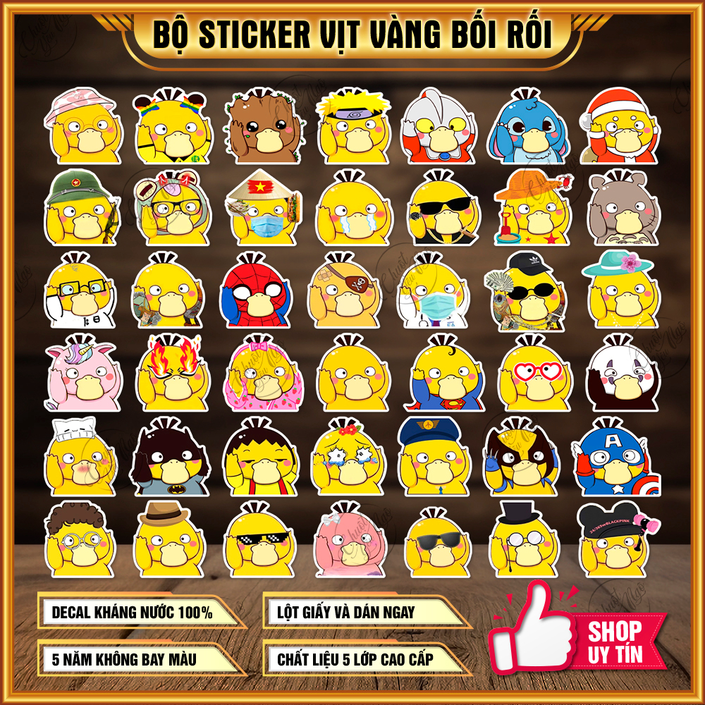 Bộ 60 mẫu sticker trend vịt vàng bối rối hình dán koduck psyduck